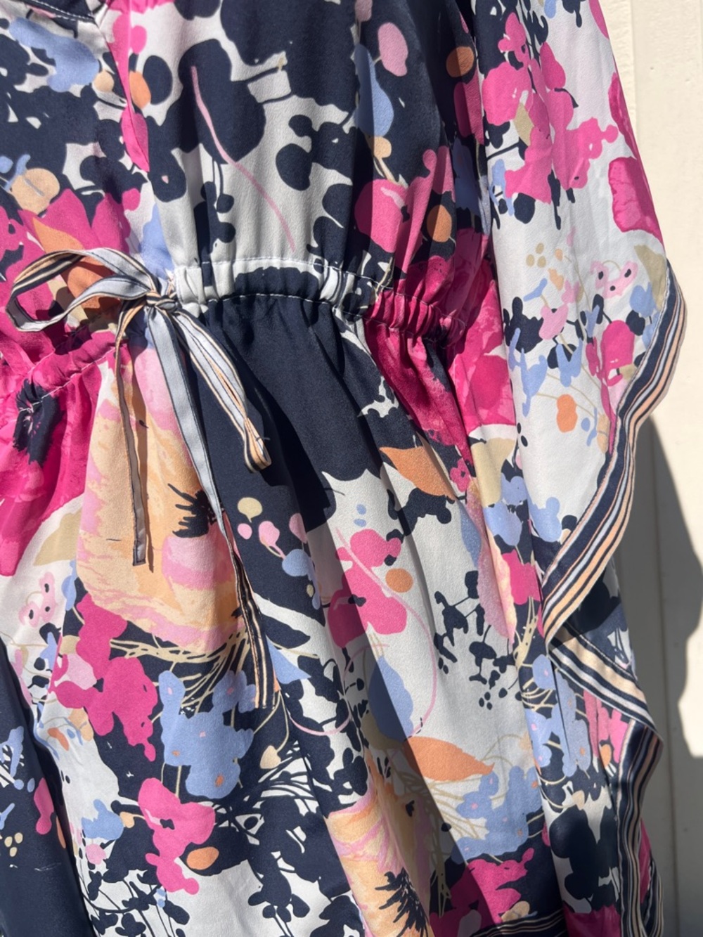 New York & Company Floral Kimono Sleeve Blouse | Boho Tie Waist Top M - Picture 5 of 8